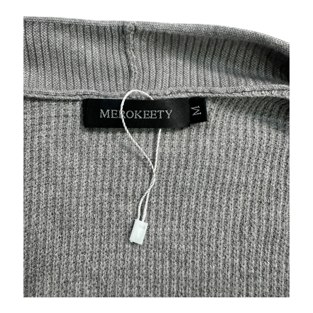 MEROKLITY‎ Womens Medium Gray Open Front Pocket Cardigan Sweater